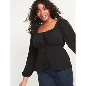 Old Navy Square Neck Button Front Blouse Women 4X Black Peplum Babydoll Bohemian
